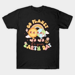 Go Planet Its Your Earth Day 2024 Teacher Kids Cute Earth T-Shirt